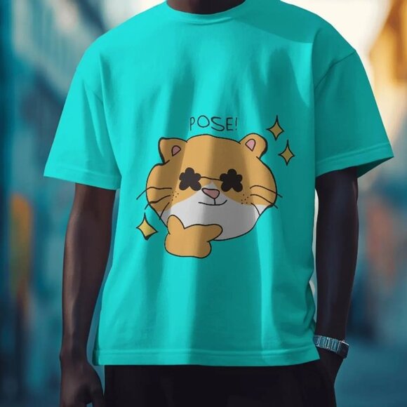 Pose Cat Graphic Green Tee, NEW - Picture 2 of 3